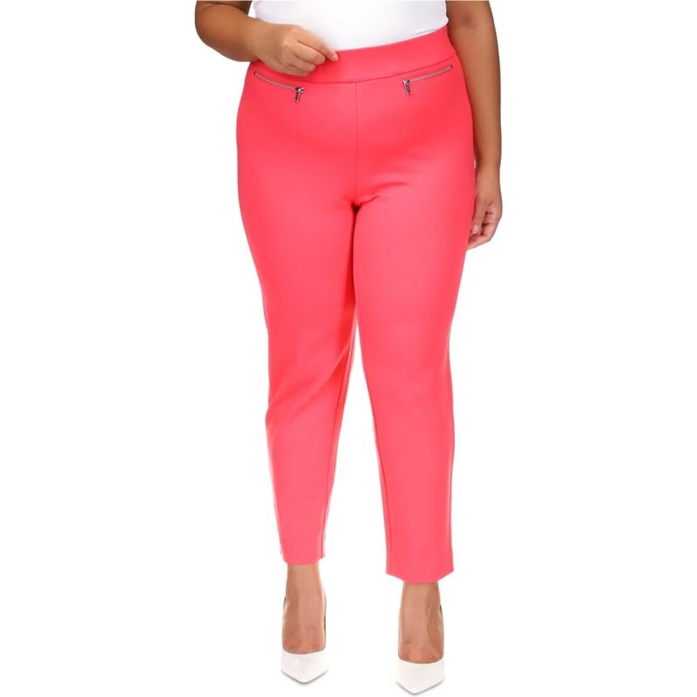 Michael Kors Womens Plus Size Faux Zipper Pockets Straight Leg Casual Pants,...
